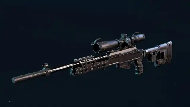 The SV-98 sniper rifle in Delta Force, fully equipped with a large 8x optic sights, a silencer, and a bipod.