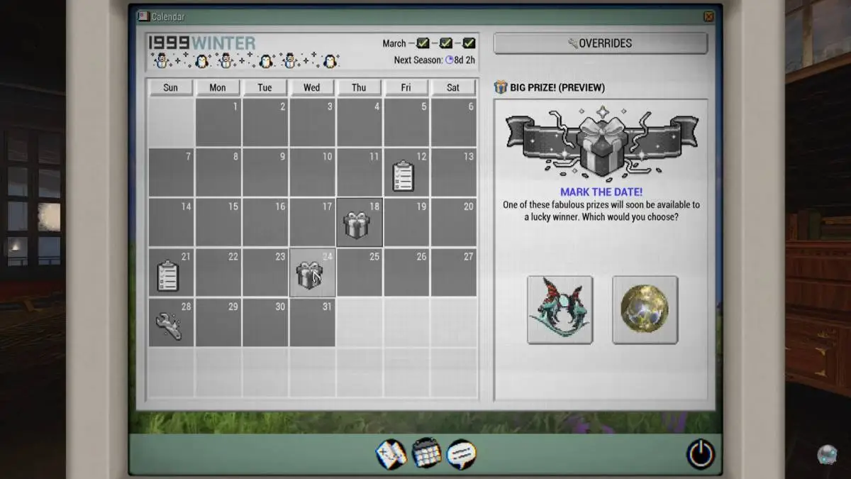 Wardframe 1999 calendar overview showing rewards