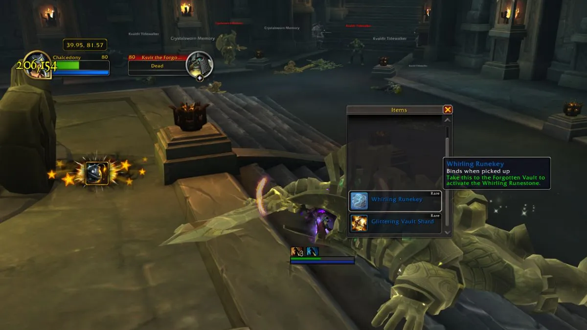 A player in World of Warcraft after killing a boss with a loot table being shown on screen.