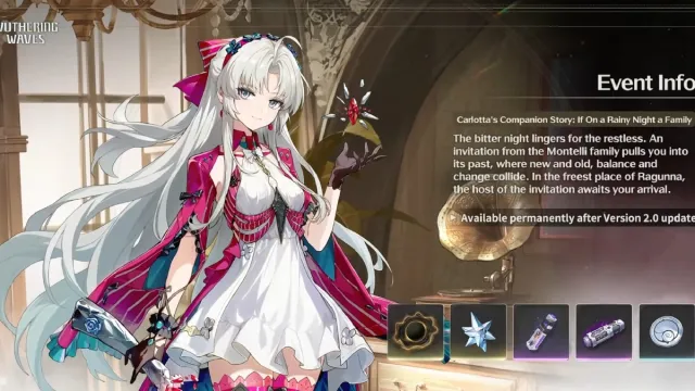 Wuthering Waves Carlotta's companion story with character sprite, rewards, and quest description