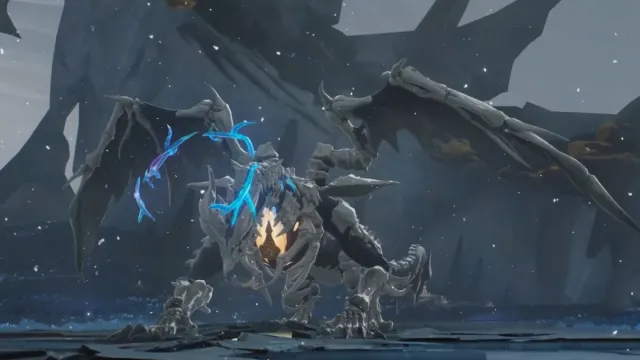 Wuthering Waves dragon Glacio boss with dark grey body and giant wings