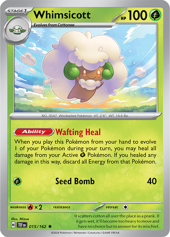 Whimsicott Pokémon card.