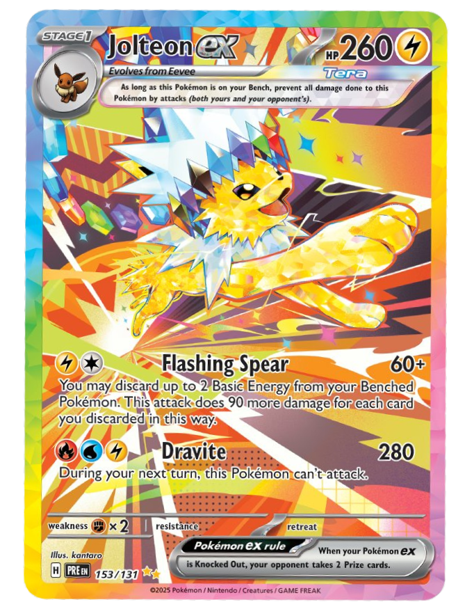 Jolteon ex full art Pokémon card.