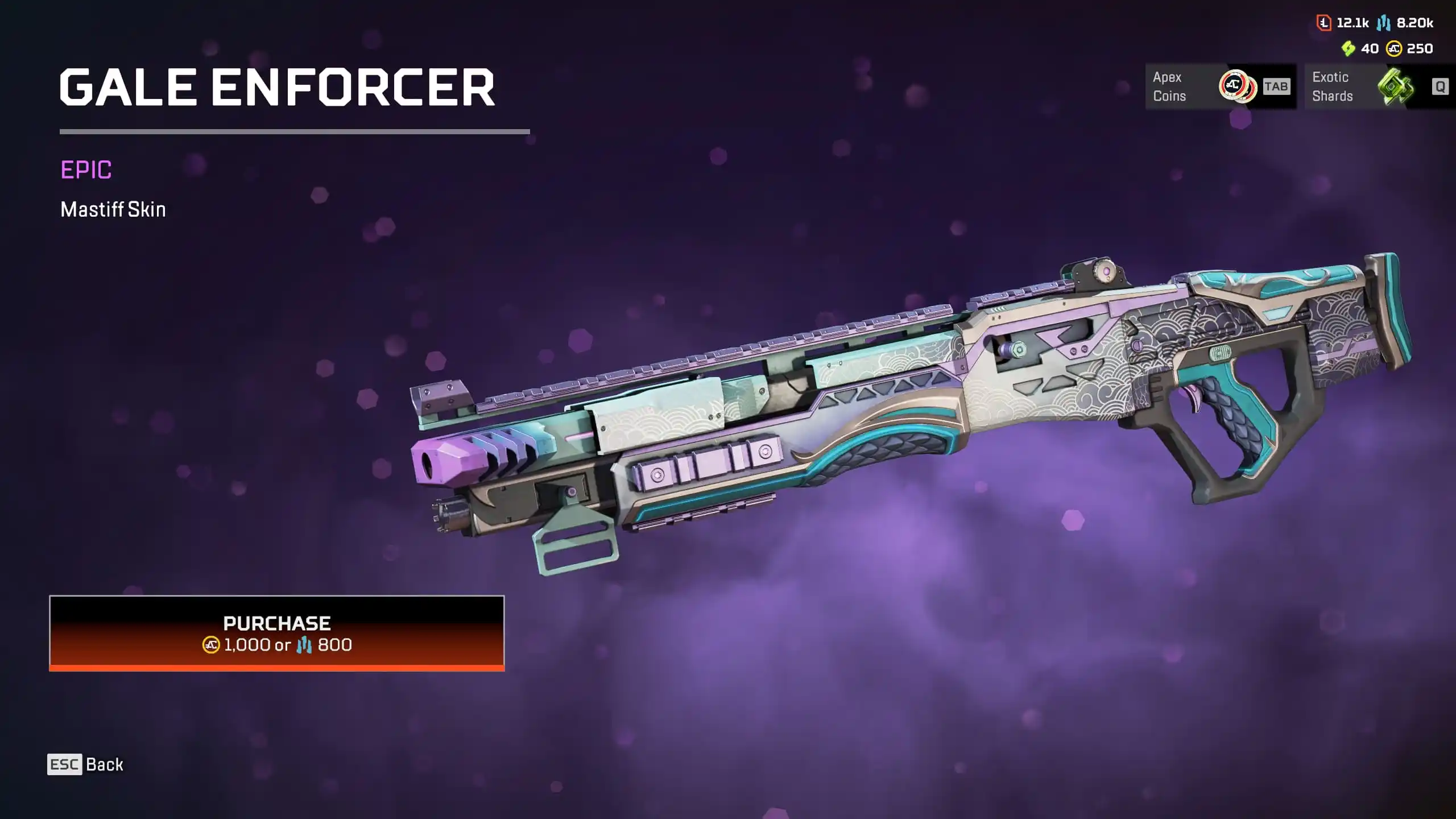 A silver, green, and purple Mastiff skin with scale detailing.