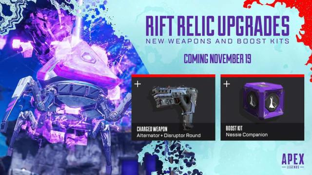 An image from Apex Legends of a Rift Relic Update, that includes old guns and special overpowered upgrades.