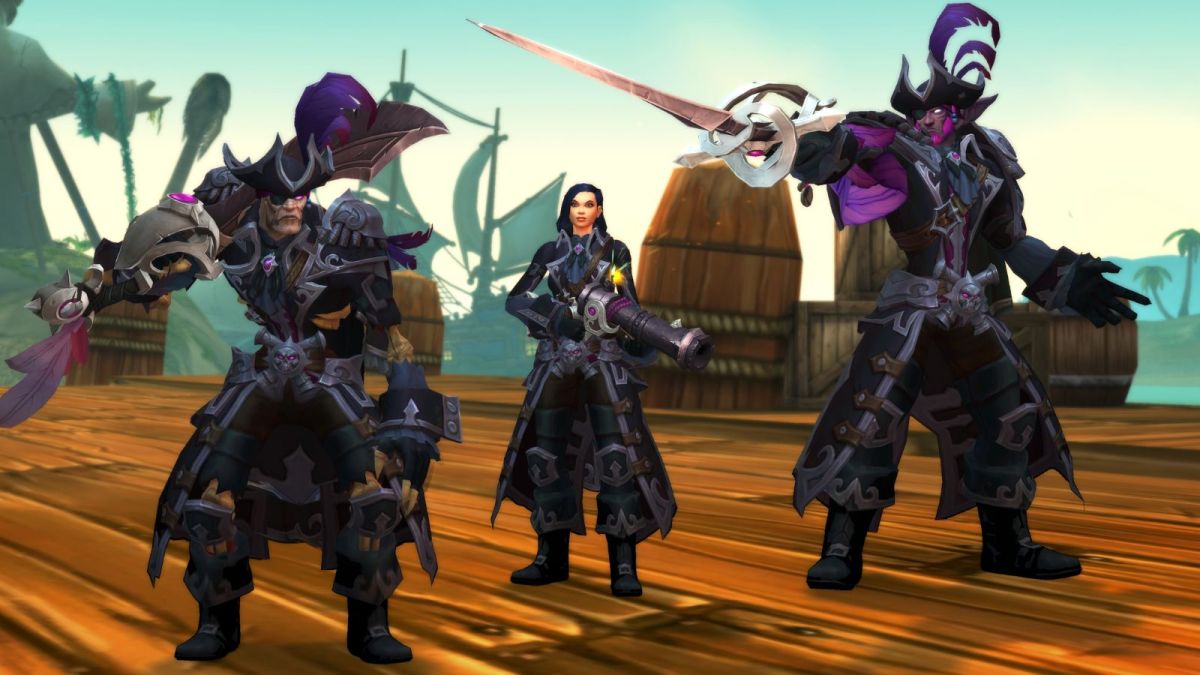 World of Warcraft pirate transmogs in the Plunderstorm event.