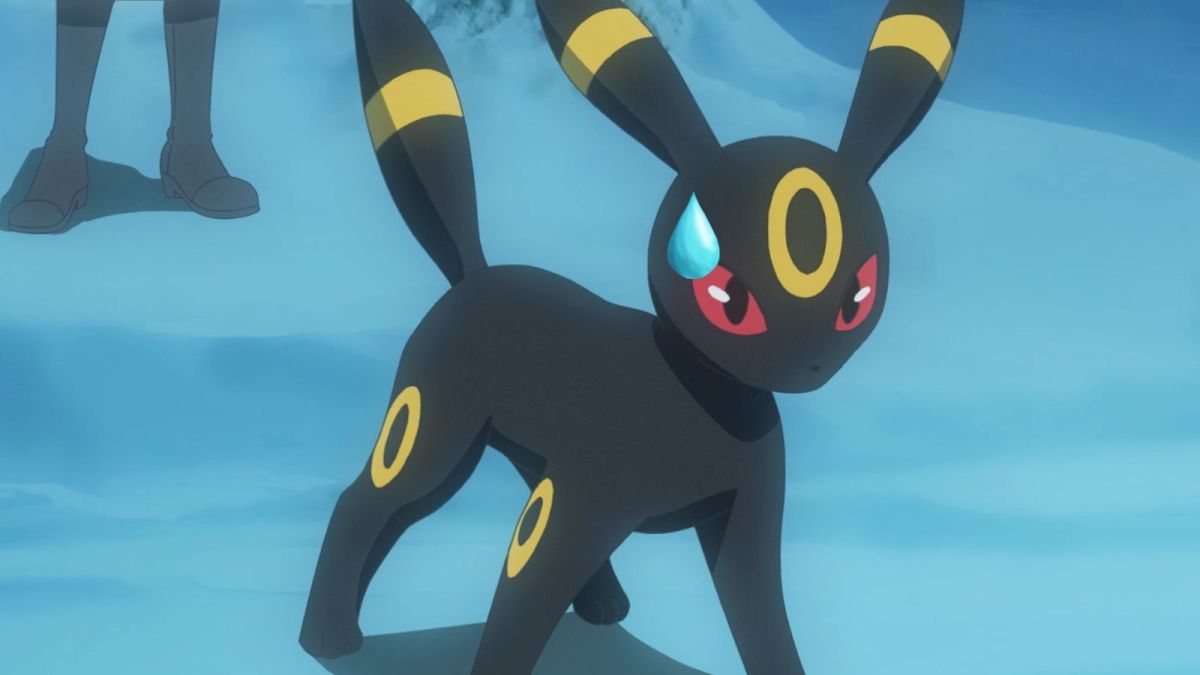 Umbreon Pokemon from the anime with a drop of water on its head.