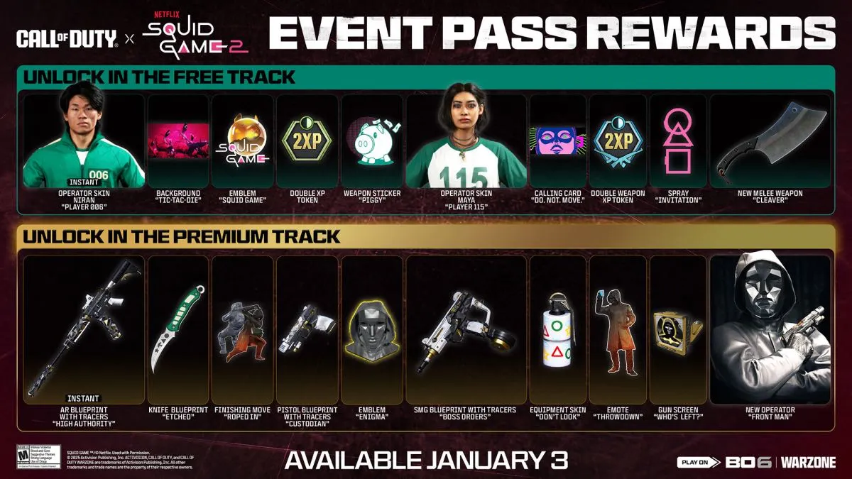 COD Squid Games event pass showing all rewards