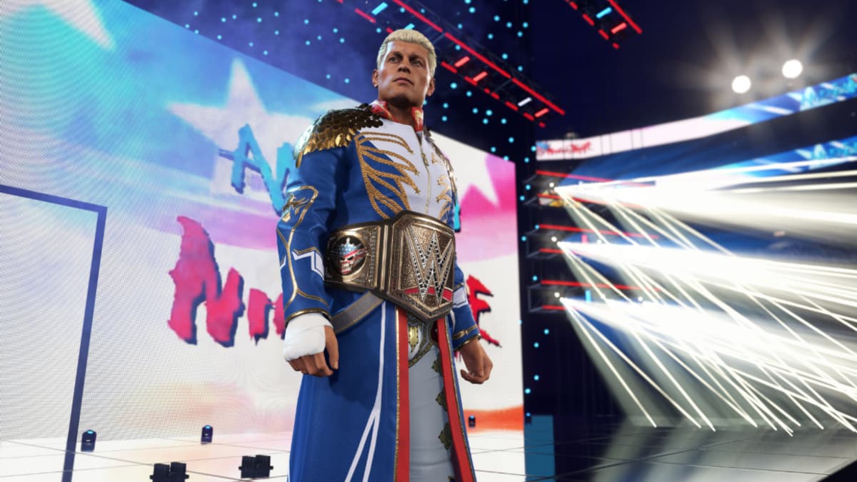 Cody Rhodes stands menacingly in a still image from WWE 2K25.