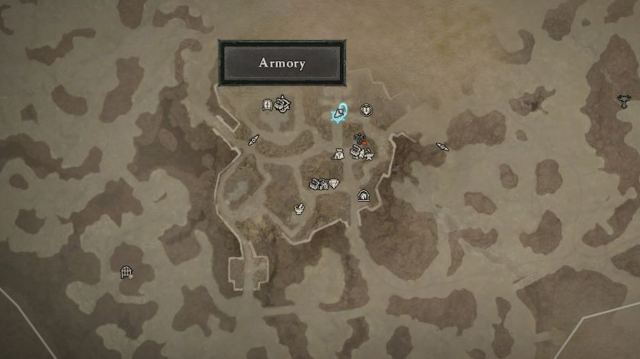 Map showing the Armory location in Diablo 4.