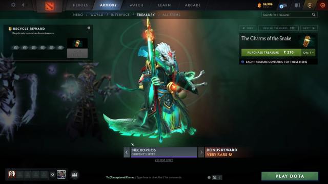 Necrophos' Serpent's Spite set from the Charms of the Snake treasure in Dota 2