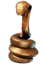 A golden snake statue in a coiled position. This is the Lunar New Year statue players can craft in Enshrouded.