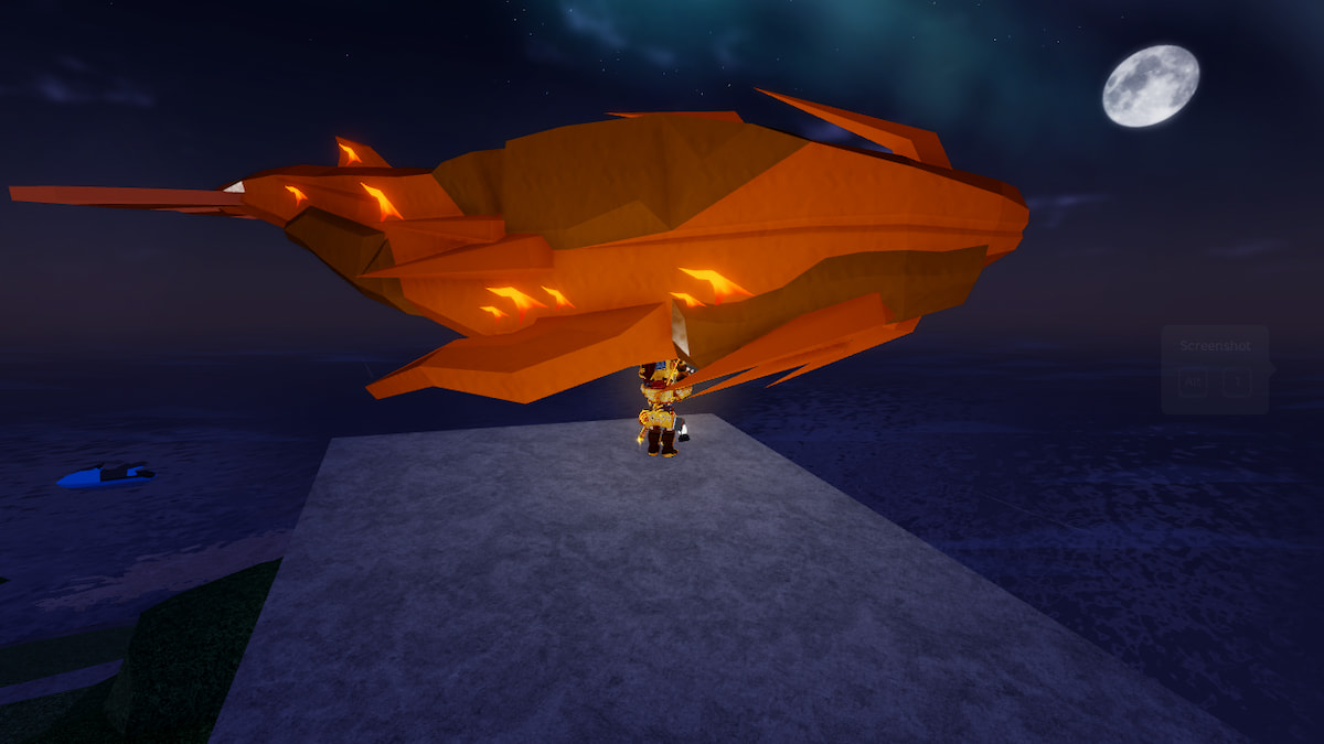 Picture showing the player holding the Eternal Frost Whale in Fisch.