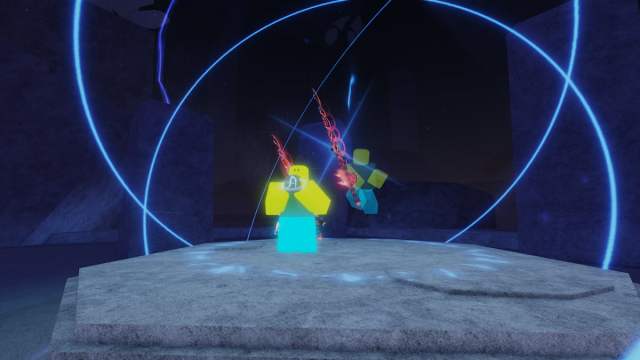 Picture showing a player using an Enchant Relic in Fisch at the  Statue of Sovereignty.