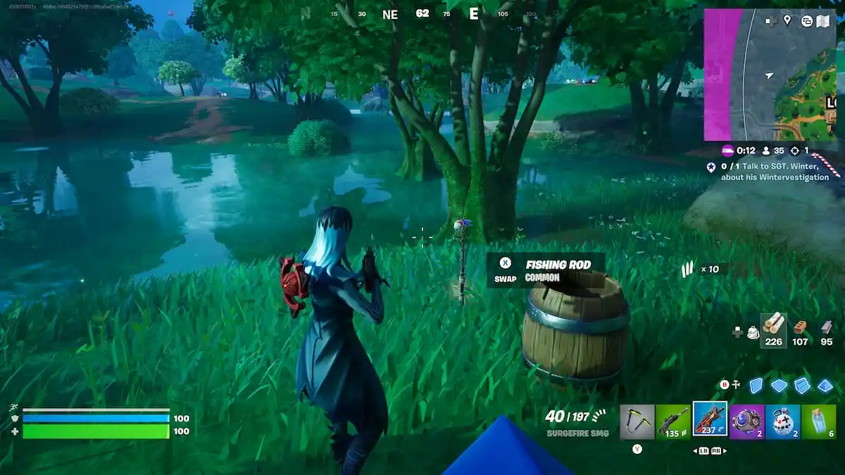 player opening a fishing barrel and getting a fishing rod in fortnite