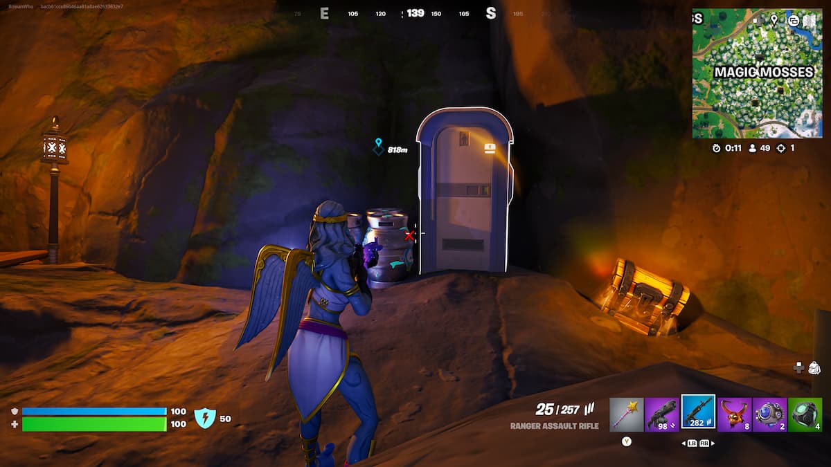 stoneheart character looking at chests and a port-a-potty fortnite