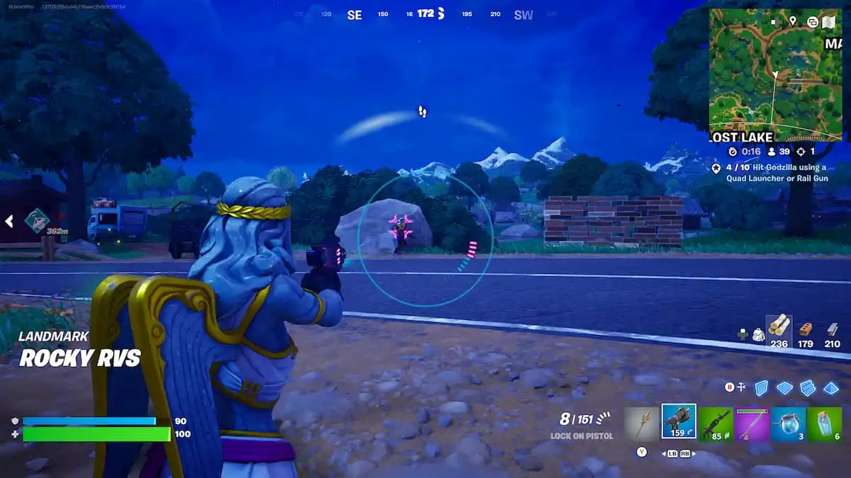 fortnite character locking on to enemy player with pistol