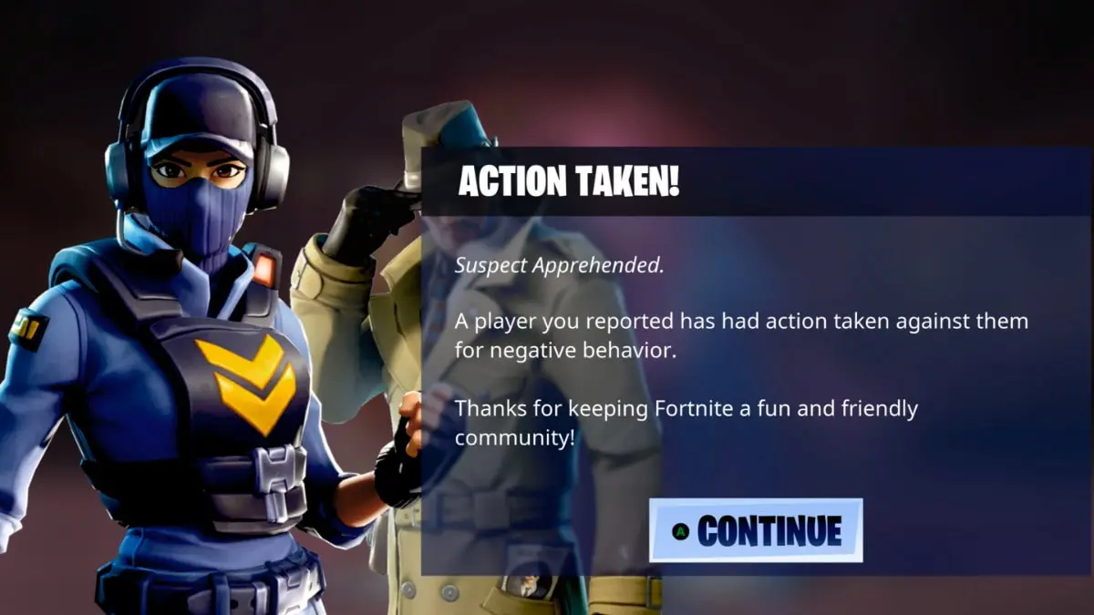 a screen showing the report of a cheating player, confirming they have been suspended or banned