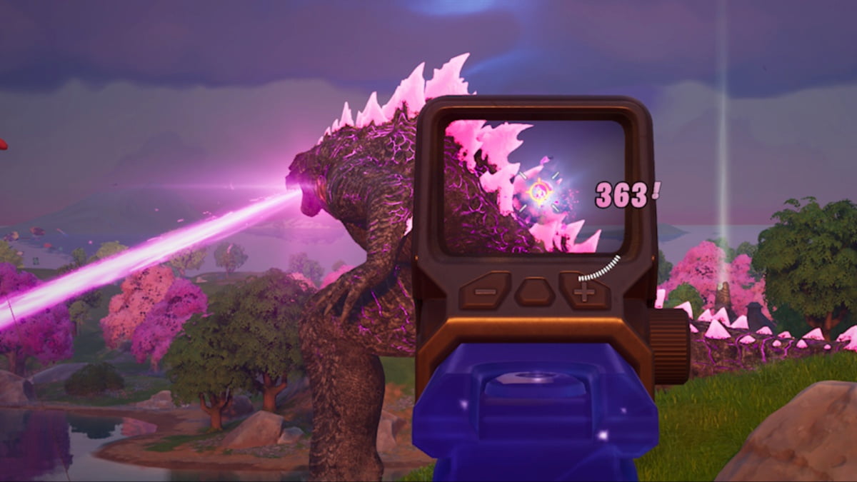 godzilla being shot in his pink scales