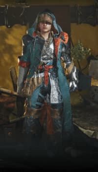 An image from Monster Hunter Wilds of the Hope armor set, which features a large leather hood and coat. 