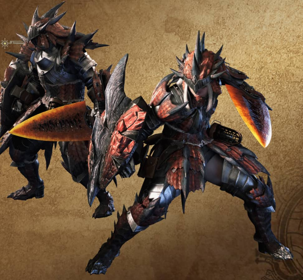 An image from Monster Hunter Wilds of two characters wielding swords and shields. 