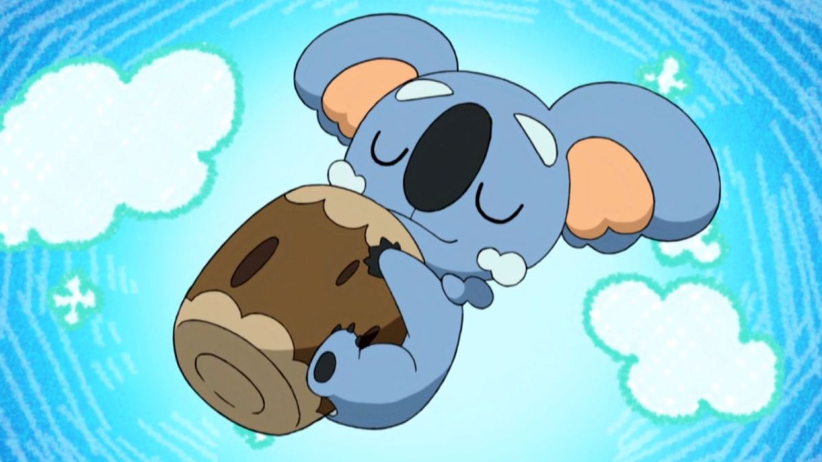 Komala Pokémon with a blue cloud background.