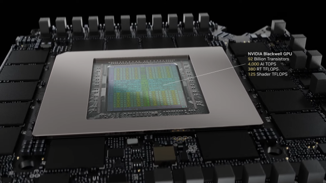 An image of the GPU Blackwell Chip inside the 5000 series GPUs. This chip is powered by AI.