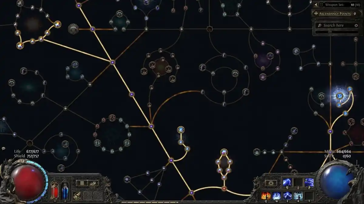 The Sorceress' passive skill tree in Path of Exile 2