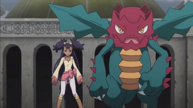 Iris battling with her Druddigon.