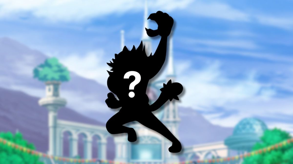 Incineroar Pokémon shadow with a question mark with an anime background.