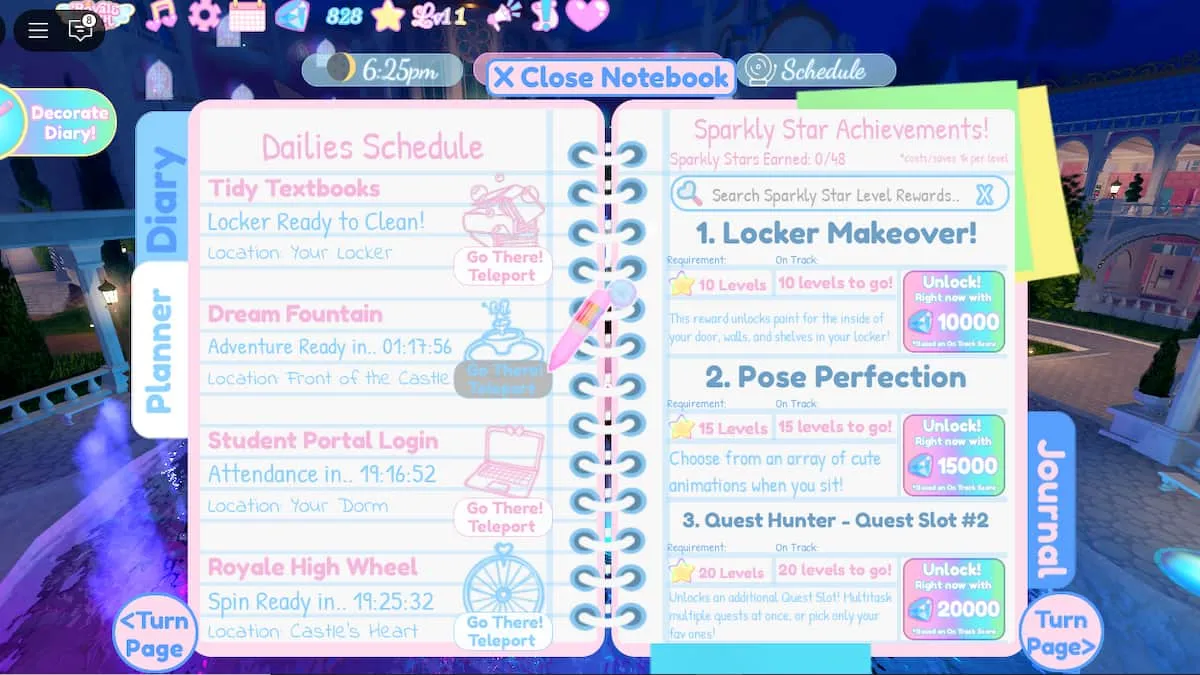 Picture showing the planner to reach the Dream Fountain in Everfriend event in Royal High.