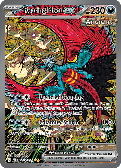 Roaring Moon ex full art Pokémon card.