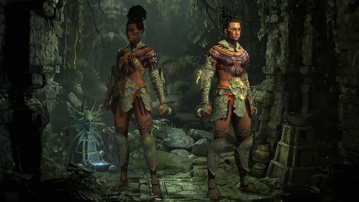 The male and female Spiritborn standing side by side in Diablo 4