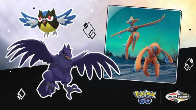 Steeled Resolve event banner featuring Rookidee, Corviknight, and Deoxys.