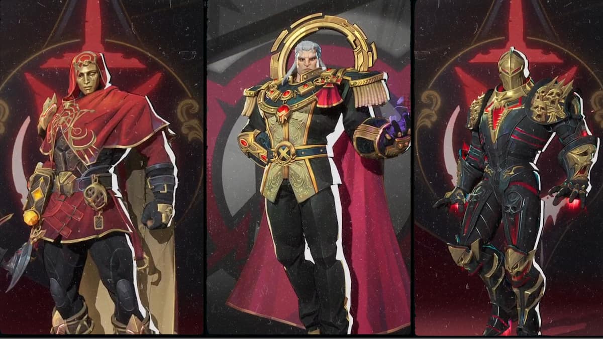 Three skins from the Marvel Rivals season one battle pass side by side.