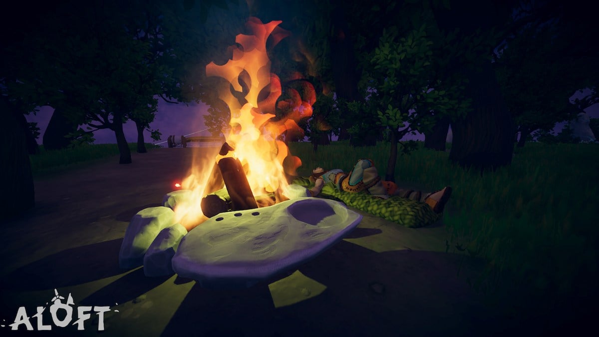 A cooking plate on the side of a campfire in Aloft.