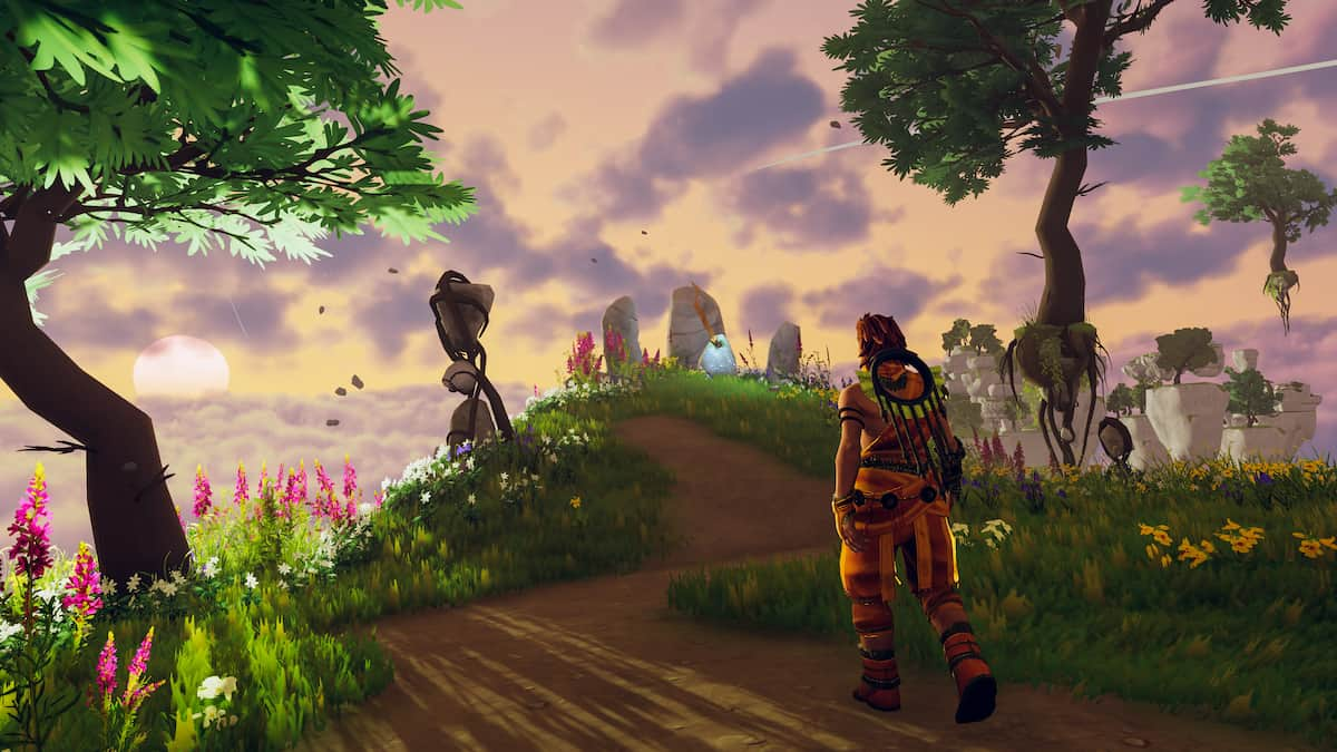 An Aloft player in an island looking at a knowledge stone.