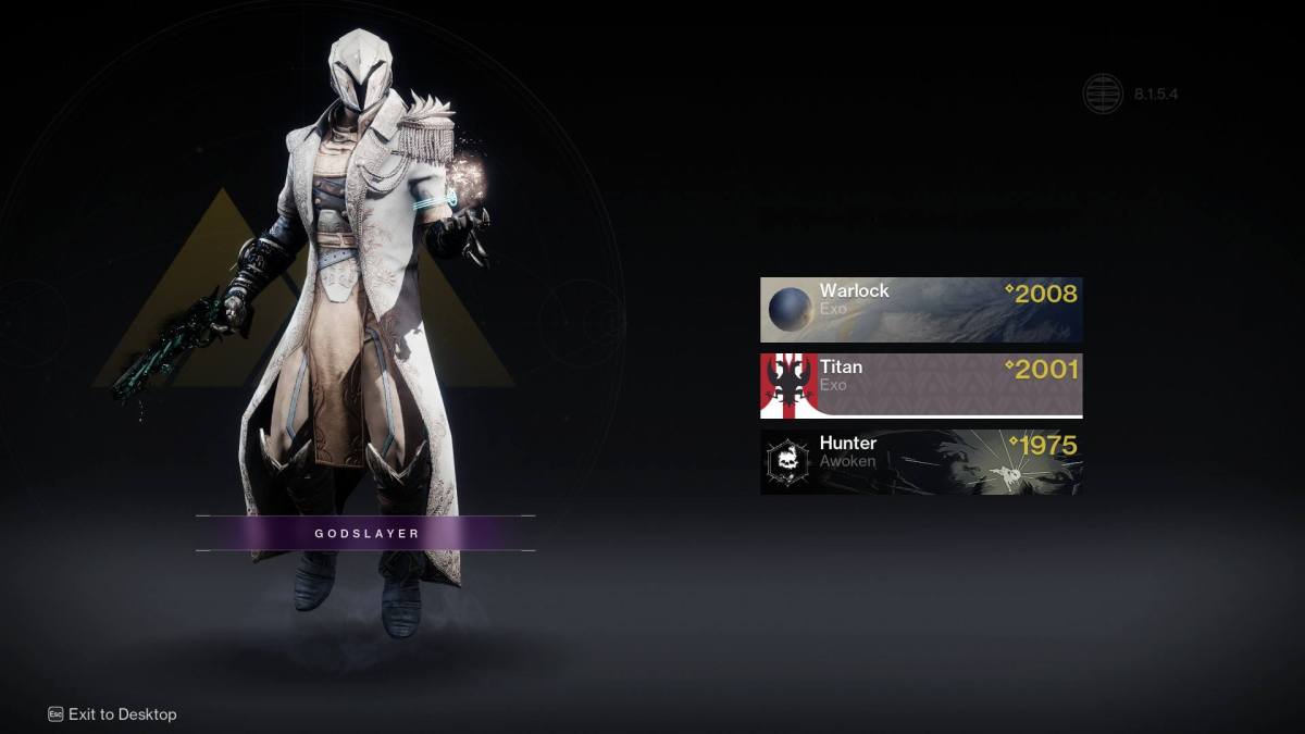 A Guardian with Chatterwhite equipped holds a Malfeasance in the game's login screen.