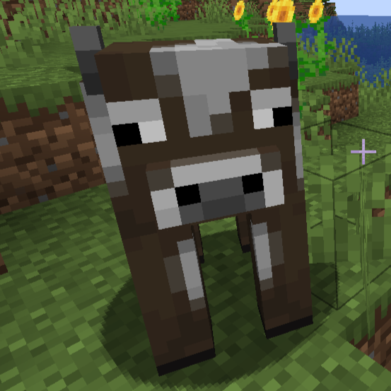 A classic black and grey cow in Minecraft. 