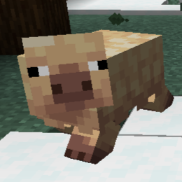 A tan Cold Pig walking forward in Minecraft.