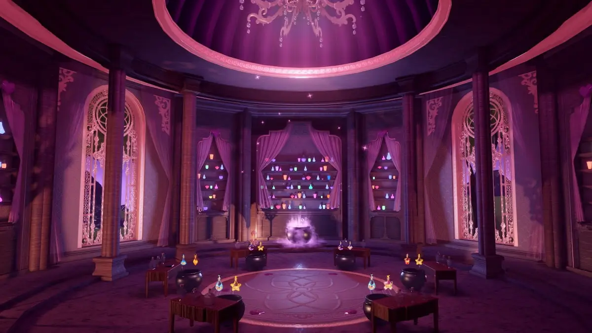 A purple room with potions in the Dress to Impress Valentine's Day update.