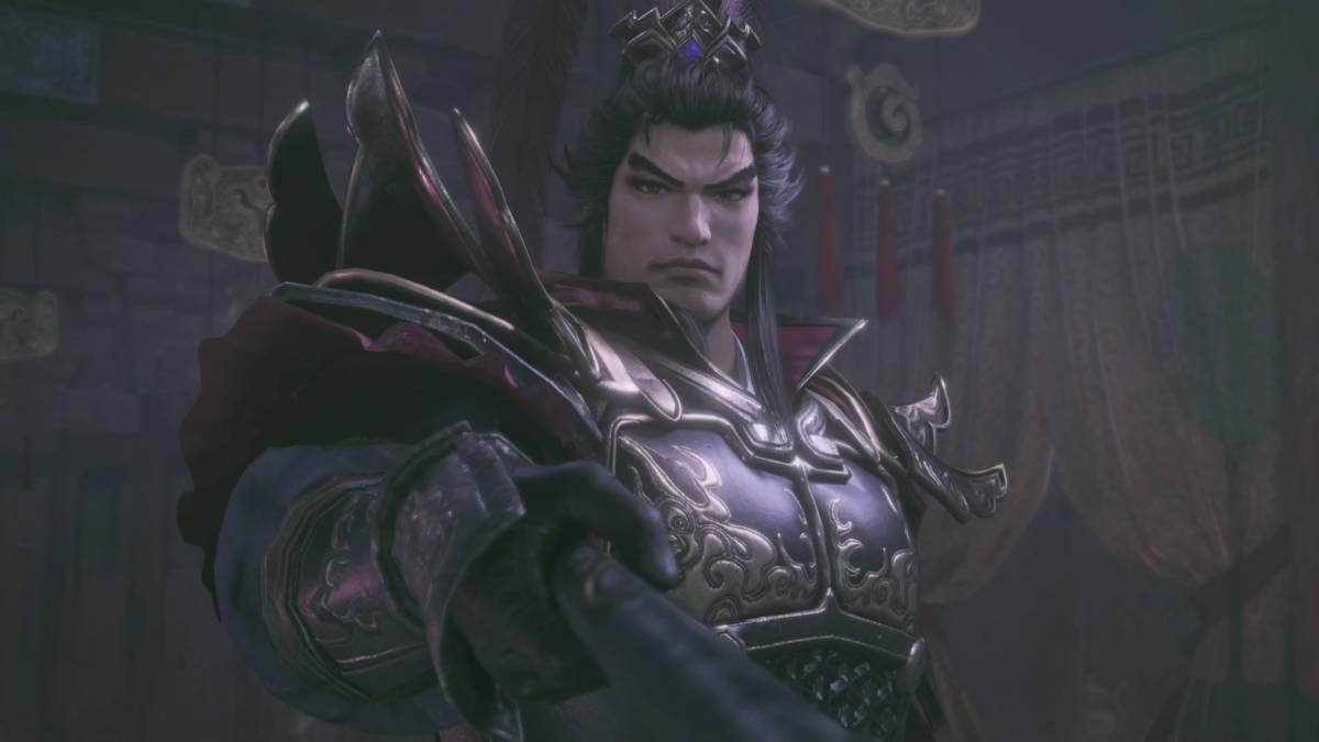 Lu Bu in full armor and headdress as he appears in Dynasty Warriors Origins.