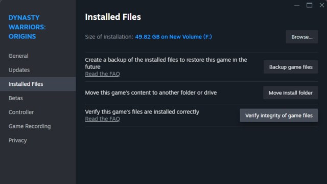 Verify file integrity for dynasty warriors origins steam menu