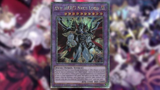 Yu-Gi-Oh Monster card Quarter Century Super Rare EVIL HERO DARK NEOS pale white muscular humanoid with red wings and black menacing armor