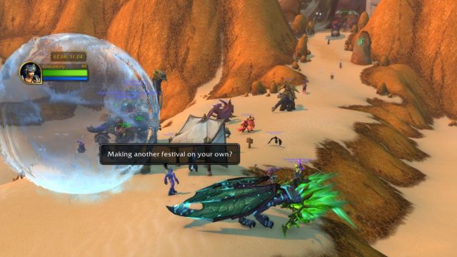 Players hanging out in Tanaris asking if they're making a new festival with a water bubble in World of Warcraft.