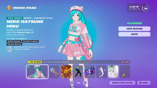 The season seven festival pass with Hatsune Miku in Fortnite.