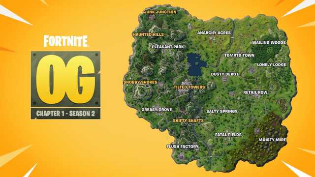 The Fortnite OG Chapter One, season two map.