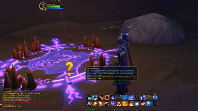 Player finding Peculiar Gem in World of Warcraft secret cave.