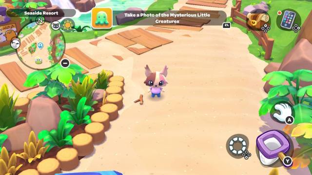 Player standing by a stick on the beach in Hello Kitty Island Adventure.