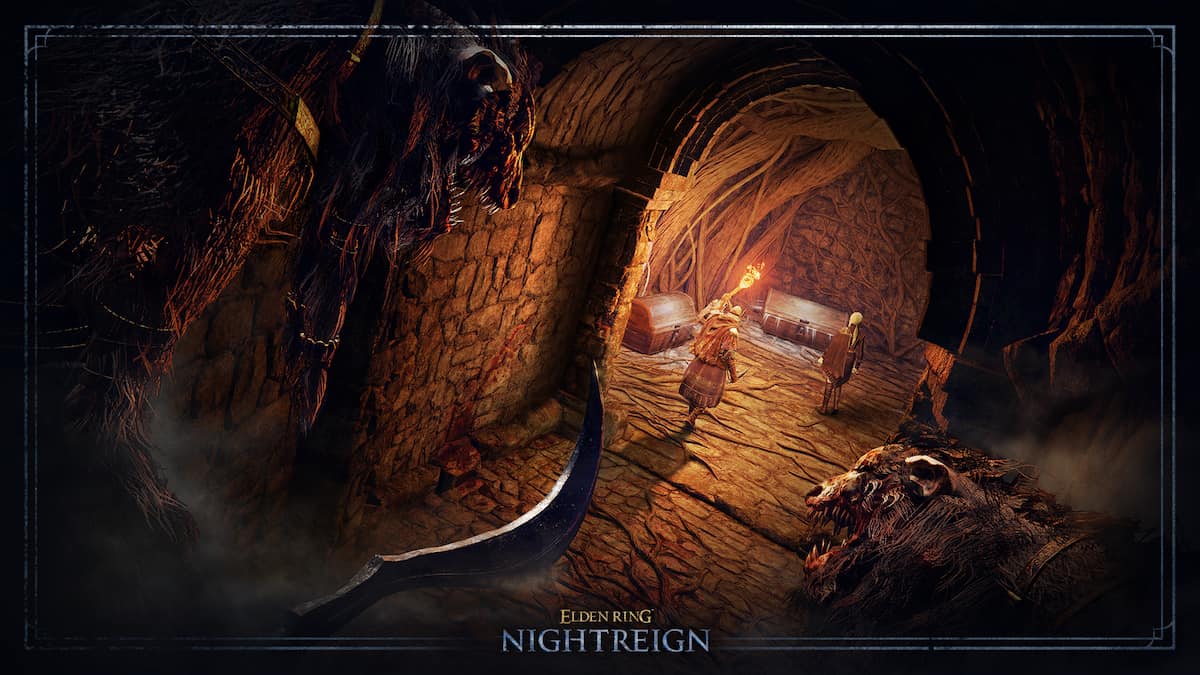 Elden Ring Nightreign screenshot of a creature lurking behind two players